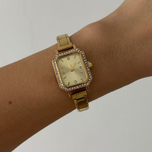 Montre doré pour charms italiens avec cadran à strass