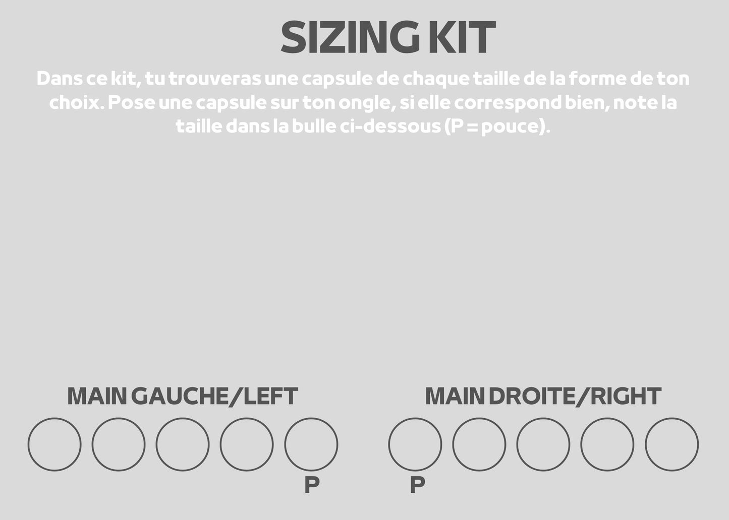 Sizing kit pour press on nails