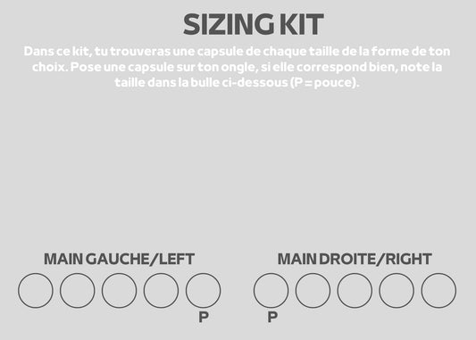 Sizing kit pour press on nails