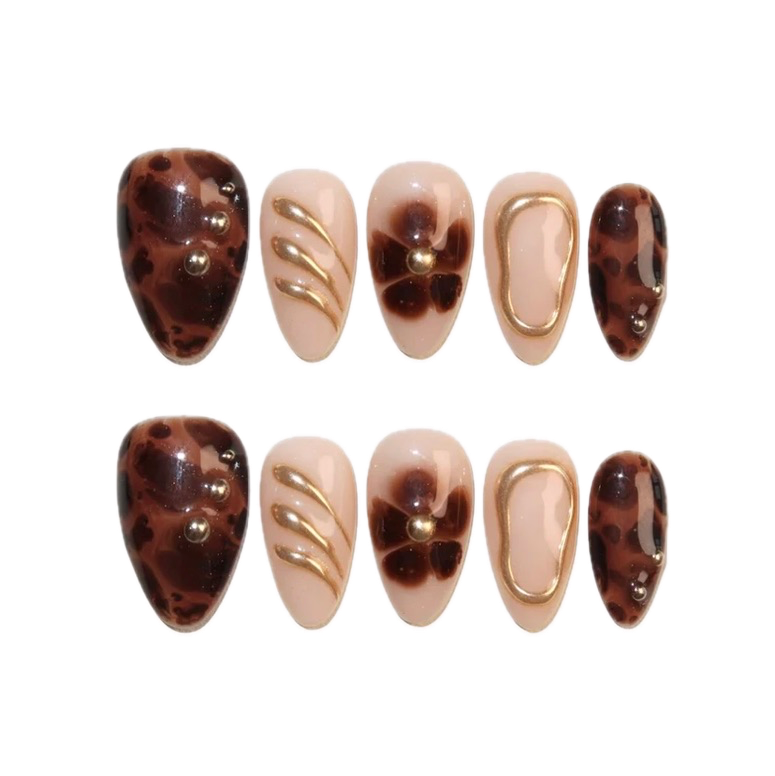 Beauty by eli press on nails tortoise effet 3D fleur