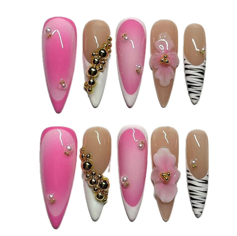Press on nails - Pinky zebra
