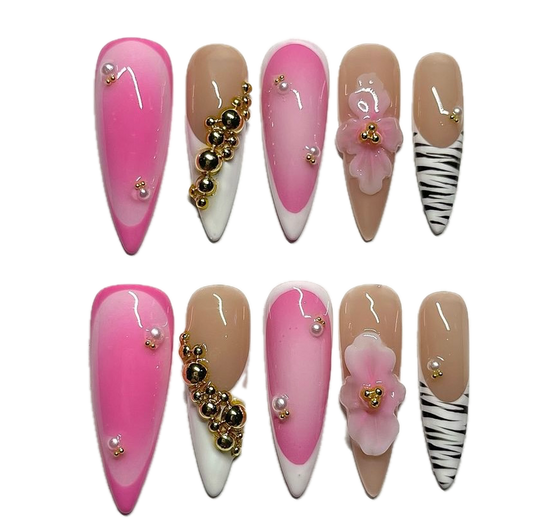 Press on nails - Pinky zebra